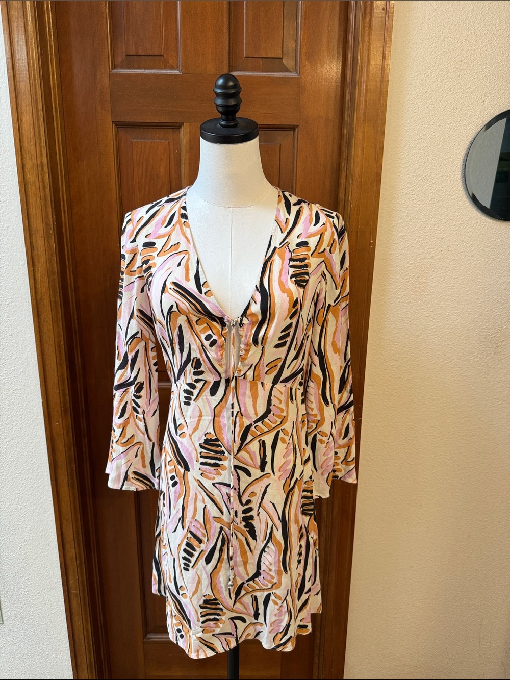 ba&sh Abstract Brushstroke Dress in Purple, Black & White Size S